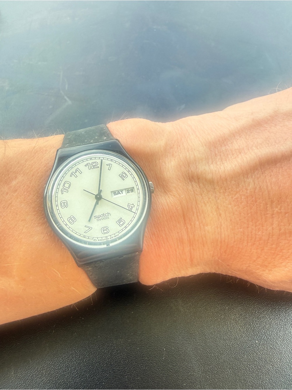 Vintage Swatch Swiss Black Minimalist Day Date Watch Quartz